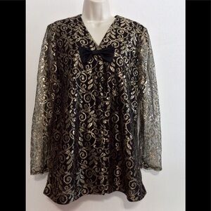 Barone M blouse black gold button down